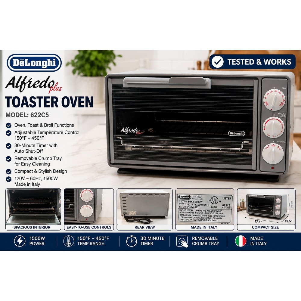 DeLonghi Alfredo Plus Toaster Oven 622C5 Gray White 1500W Made in Italy